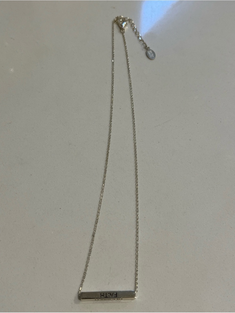 Sterling Silver Necklace with Engraved Bar: Blessed, Believe, Hope, Faith. Adj.